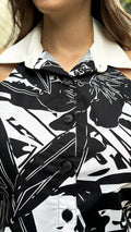 P74619 CONJUNTO POPELINA ESTAMPADA NEGRO ESTAMPADO BLANCO