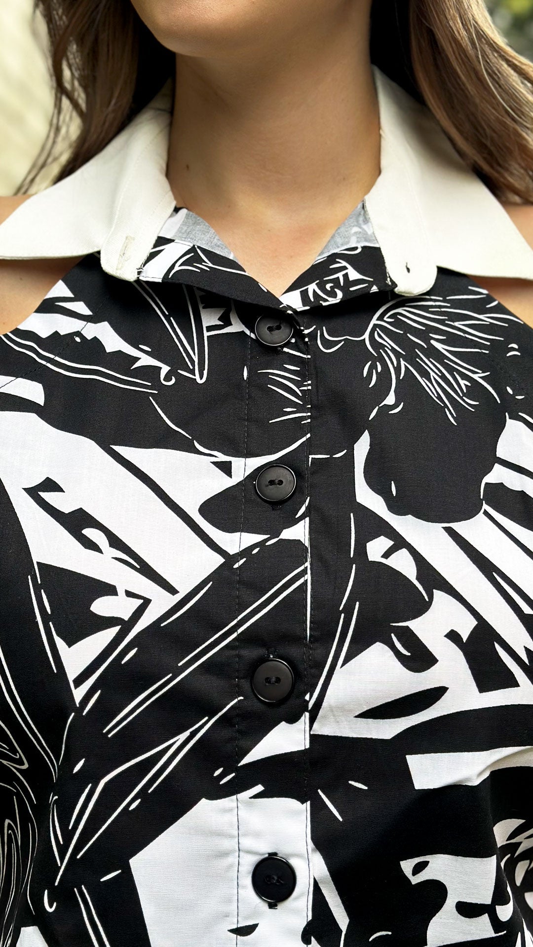 P74619 CONJUNTO POPELINA ESTAMPADA NEGRO ESTAMPADO BLANCO