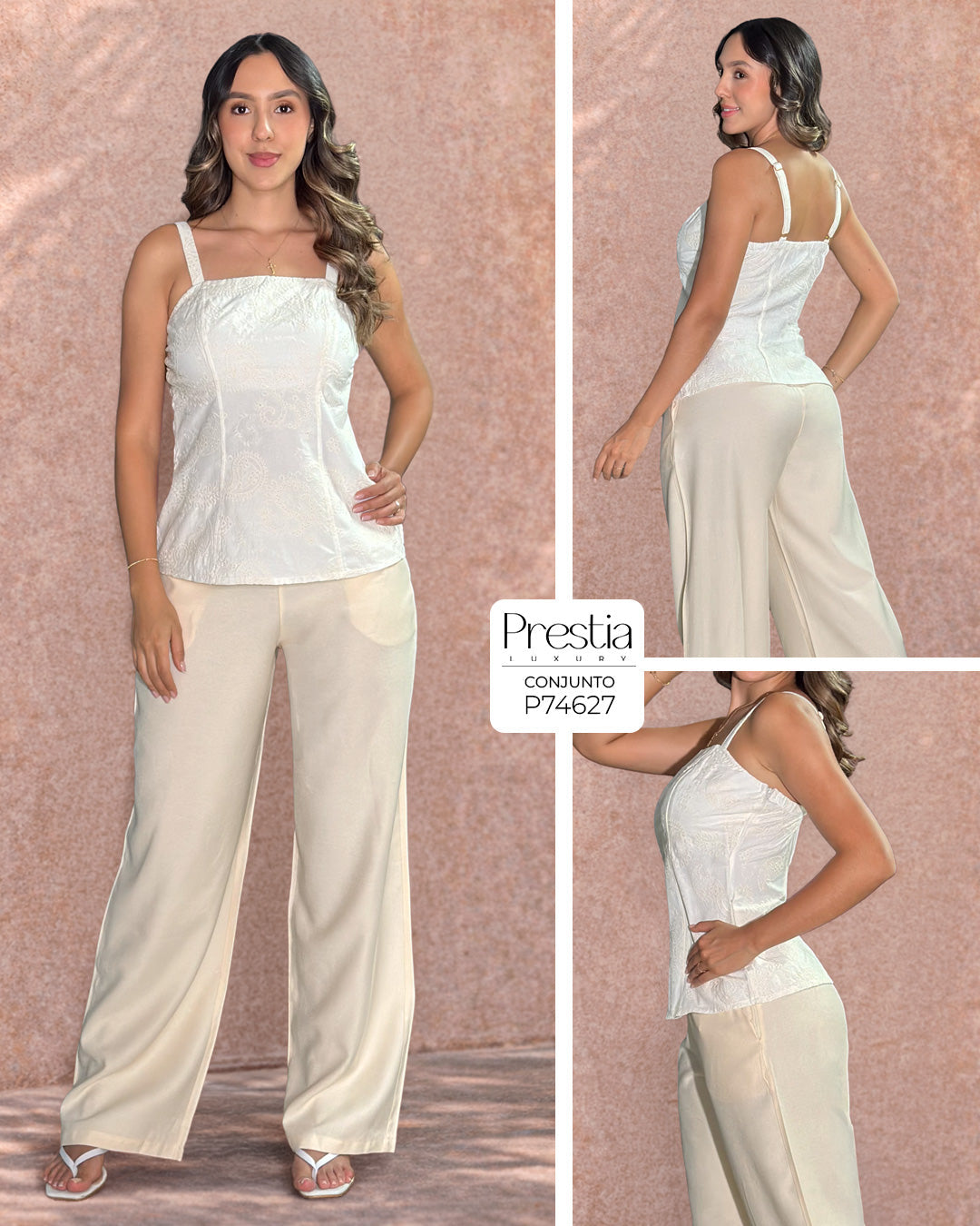 P74627 CONJUNTO LINO BORDADO MARFIL
