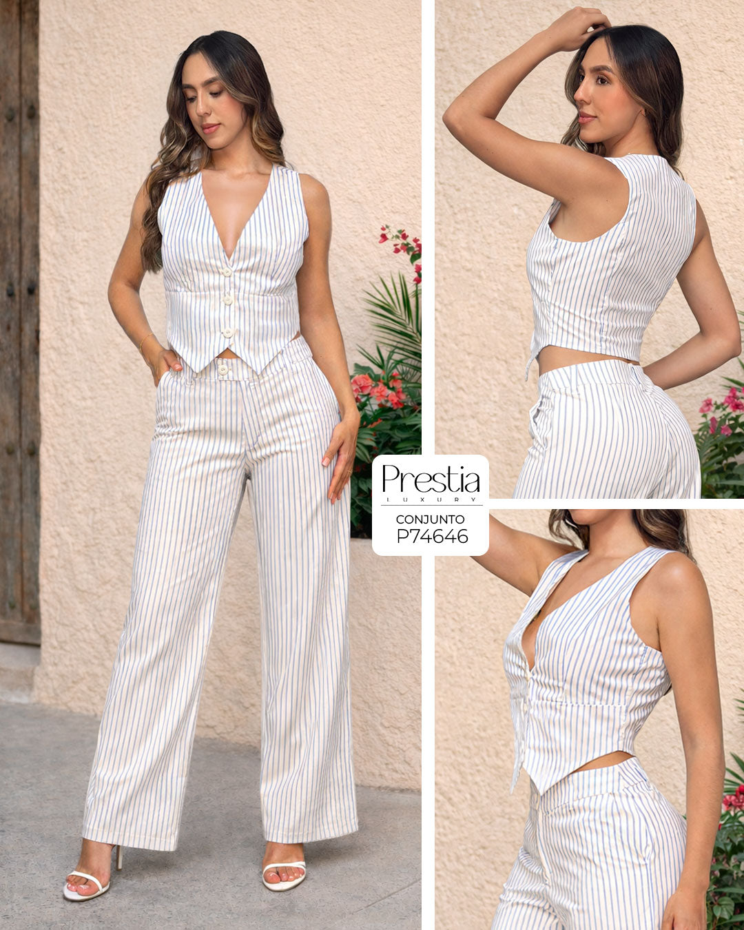 P74646 CONJUNTO POPELINA RAYAS AZUL Y BLANCO