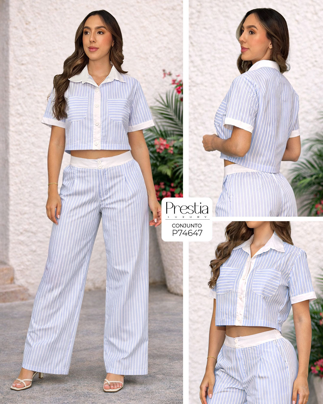 P74647 CONJUNTO POPELINA RAYAS AZUL
