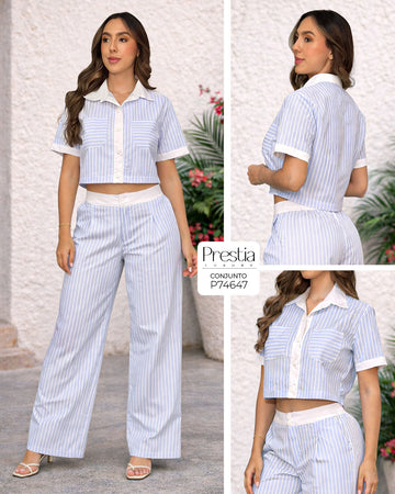P74647 CONJUNTO POPELINA RAYAS AZUL