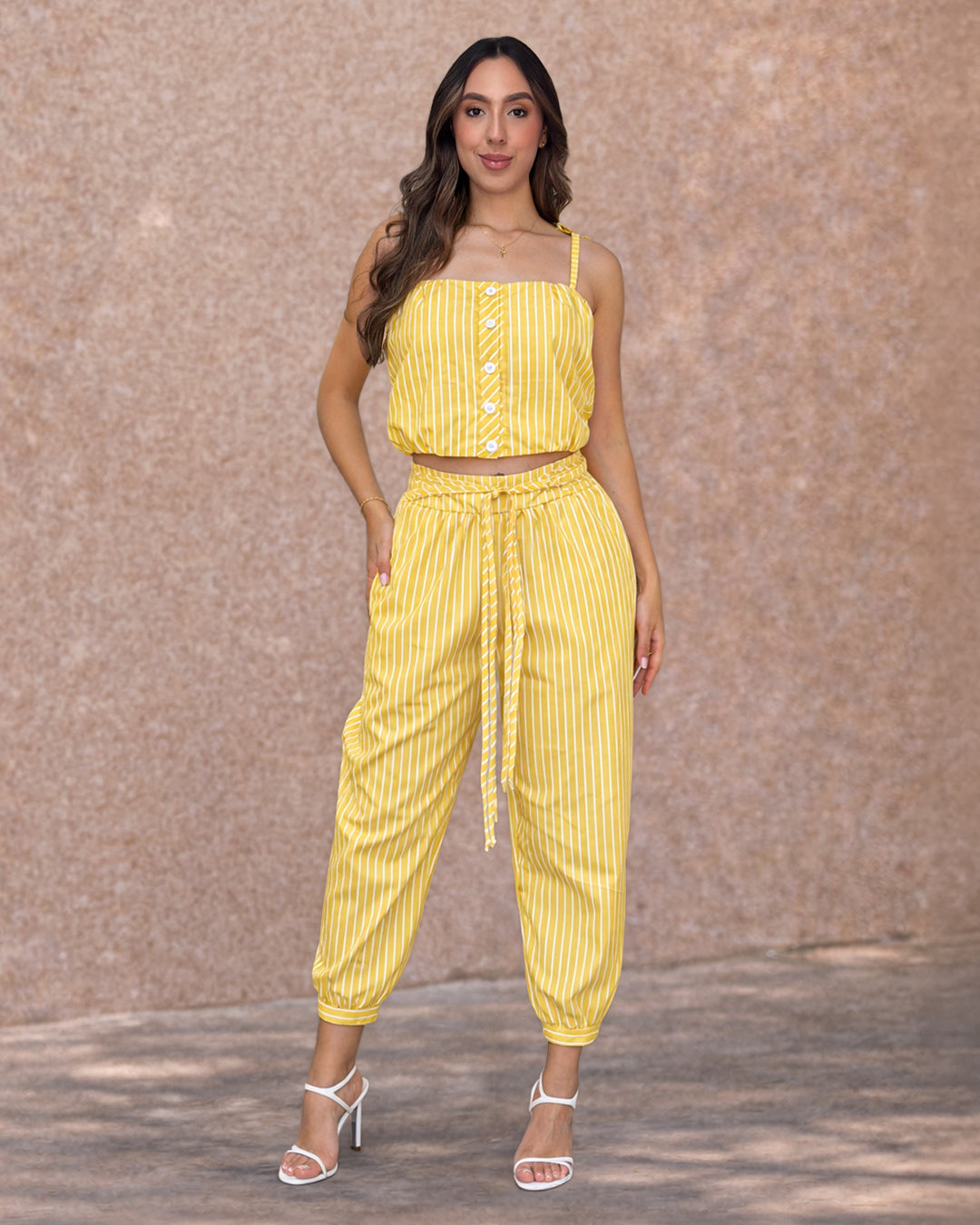 P74649 CONJUNTO POPELINA RAYAS AMARILLO
