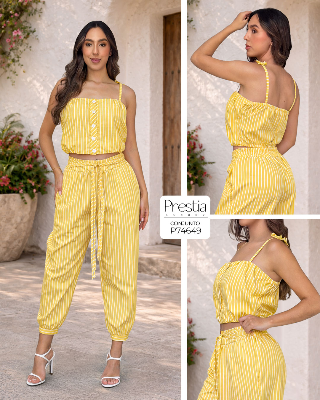 P74649 CONJUNTO POPELINA RAYAS AMARILLO