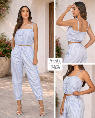 P74649 CONJUNTO POPELINA RAYAS AZUL