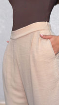 P74655 PANTALON CHIFON CORRUGADO CAMEL