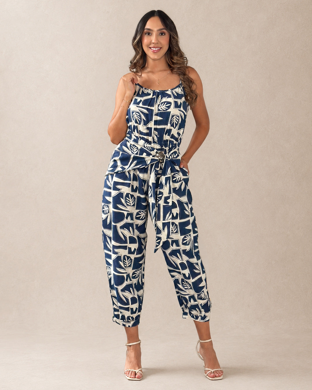 P74661 ENTERIZO LINO ESTAMPADO AZUL