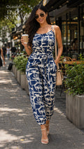 P74661 ENTERIZO LINO ESTAMPADO AZUL