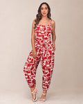 P74661 ENTERIZO LINO ESTAMPADO ROJO