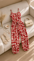 P74661 ENTERIZO LINO ESTAMPADO ROJO