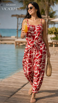 P74661 ENTERIZO LINO ESTAMPADO ROJO