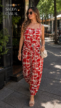 P74661 ENTERIZO LINO ESTAMPADO ROJO