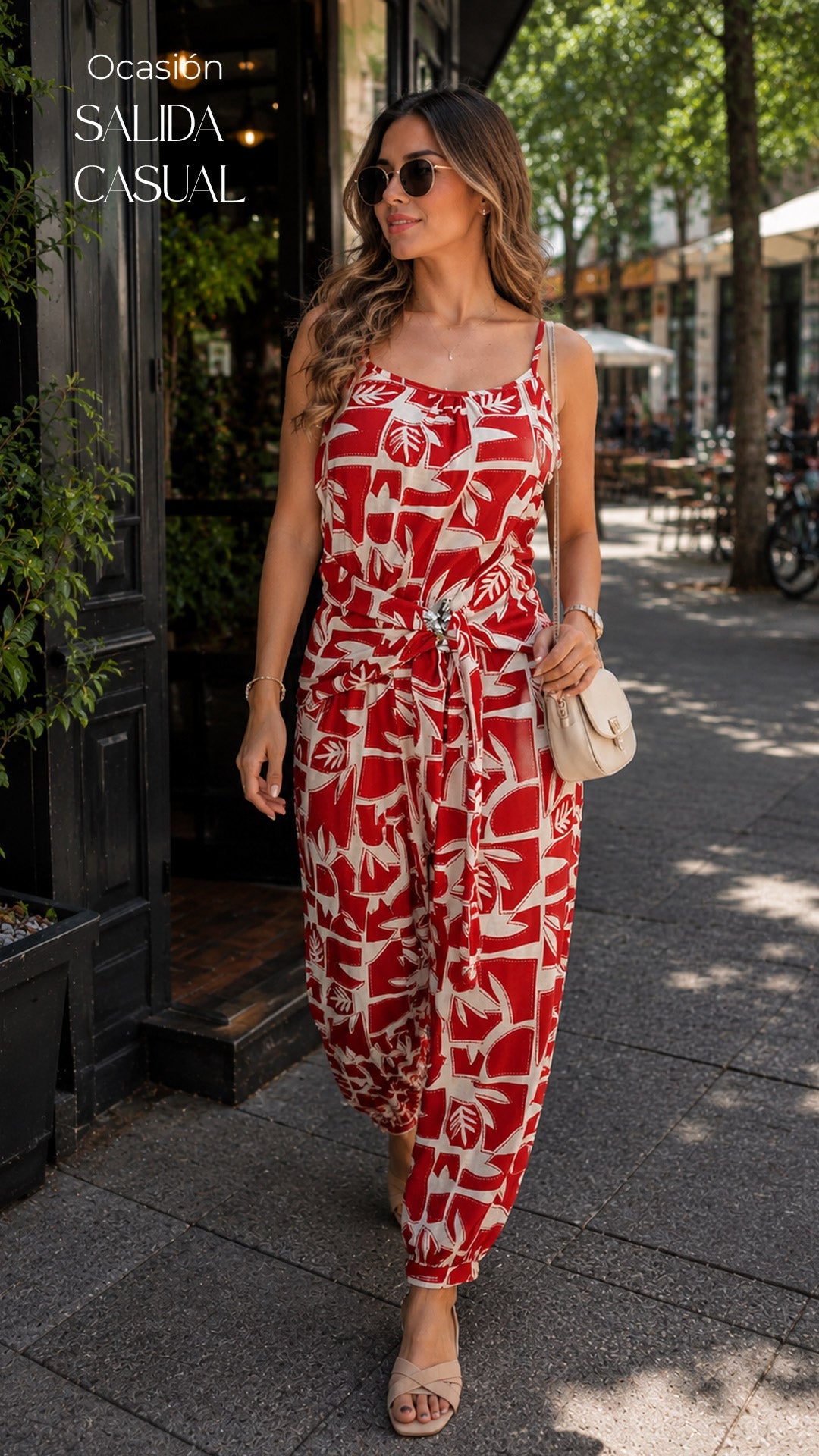 P74661 ENTERIZO LINO ESTAMPADO ROJO