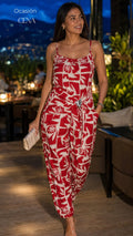 P74661 ENTERIZO LINO ESTAMPADO ROJO