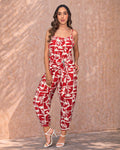 P74661 ENTERIZO LINO ESTAMPADO ROJO