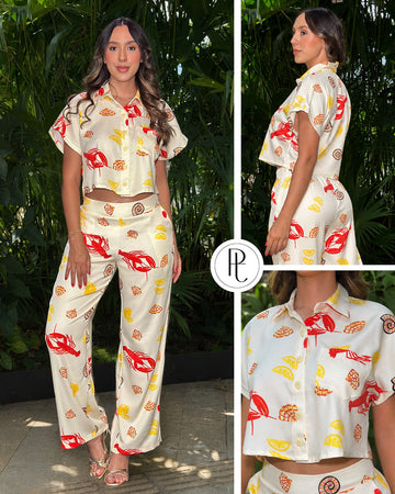P74684 CONJUNTO DUBAI ESTAMPADO AMARILLO