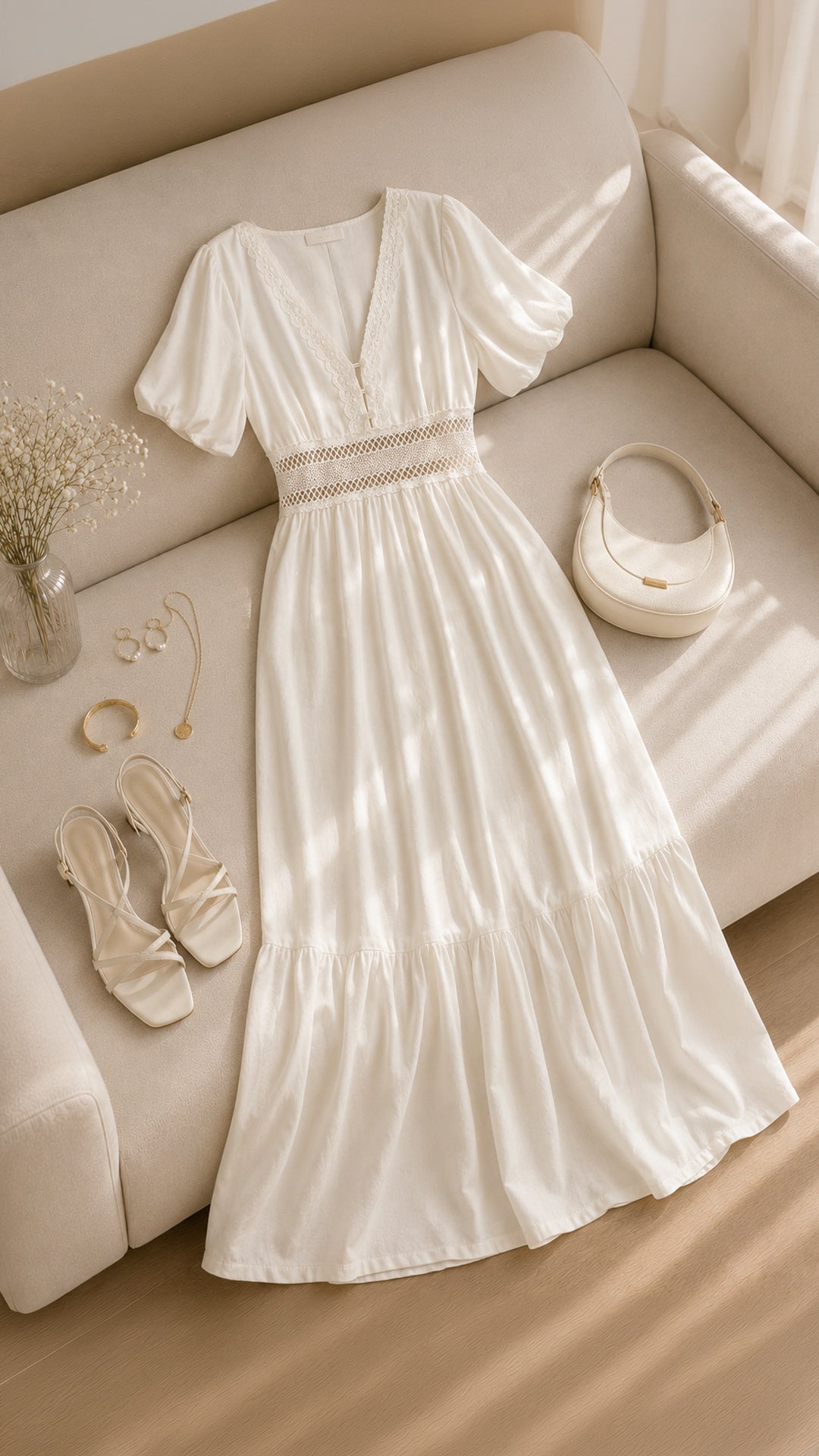 P74696 VESTIDO LINO POLIESTER MARFIL