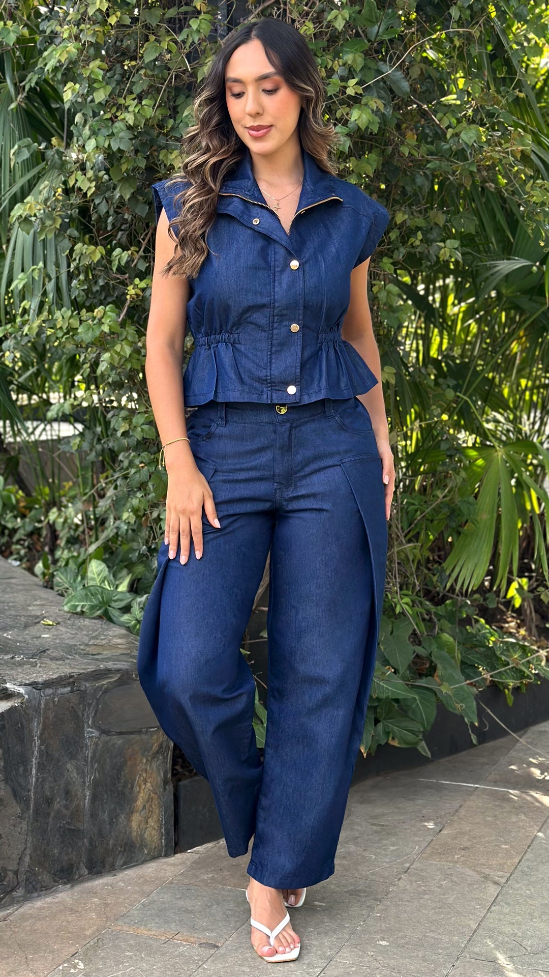 P4082 CHALECO CHAMBRAY AZUL