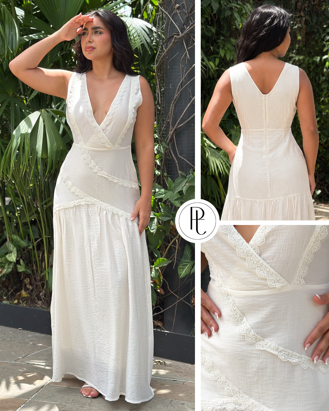 P74715 VESTIDO PLANO EFECTO MARFIL