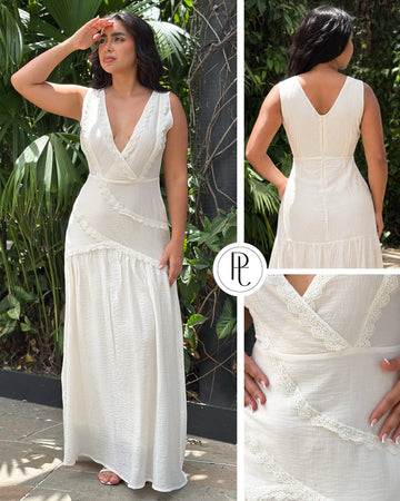 P74715 VESTIDO PLANO EFECTO MARFIL