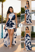🌟P74519 VESTIDO FALSO CHALIS ESTAMPADO MARFIL