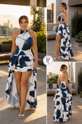 🌟P74519 VESTIDO FALSO CHALIS ESTAMPADO MARFIL