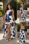 🌟P74519 VESTIDO FALSO CHALIS ESTAMPADO MARFIL