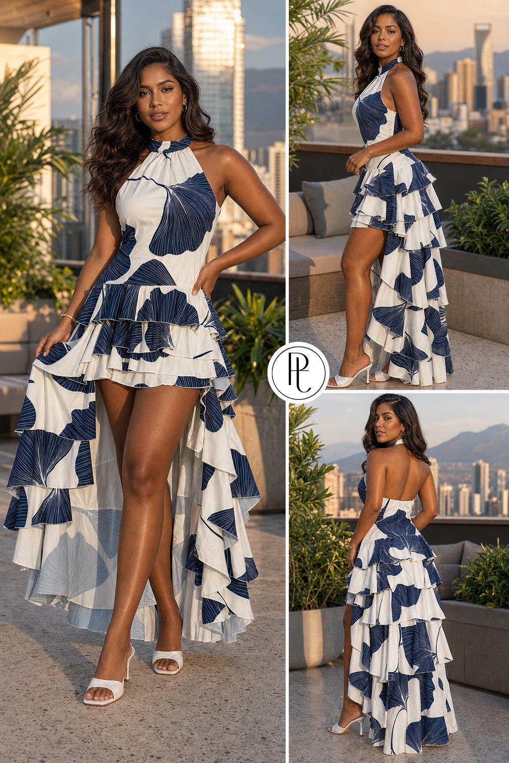🌟P74519 VESTIDO FALSO CHALIS ESTAMPADO MARFIL